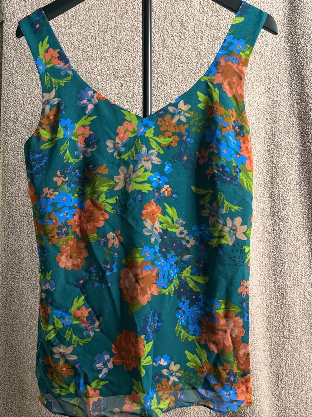 CAbi Still Life Cami #3449 Teal Floral Chiffon Top XS